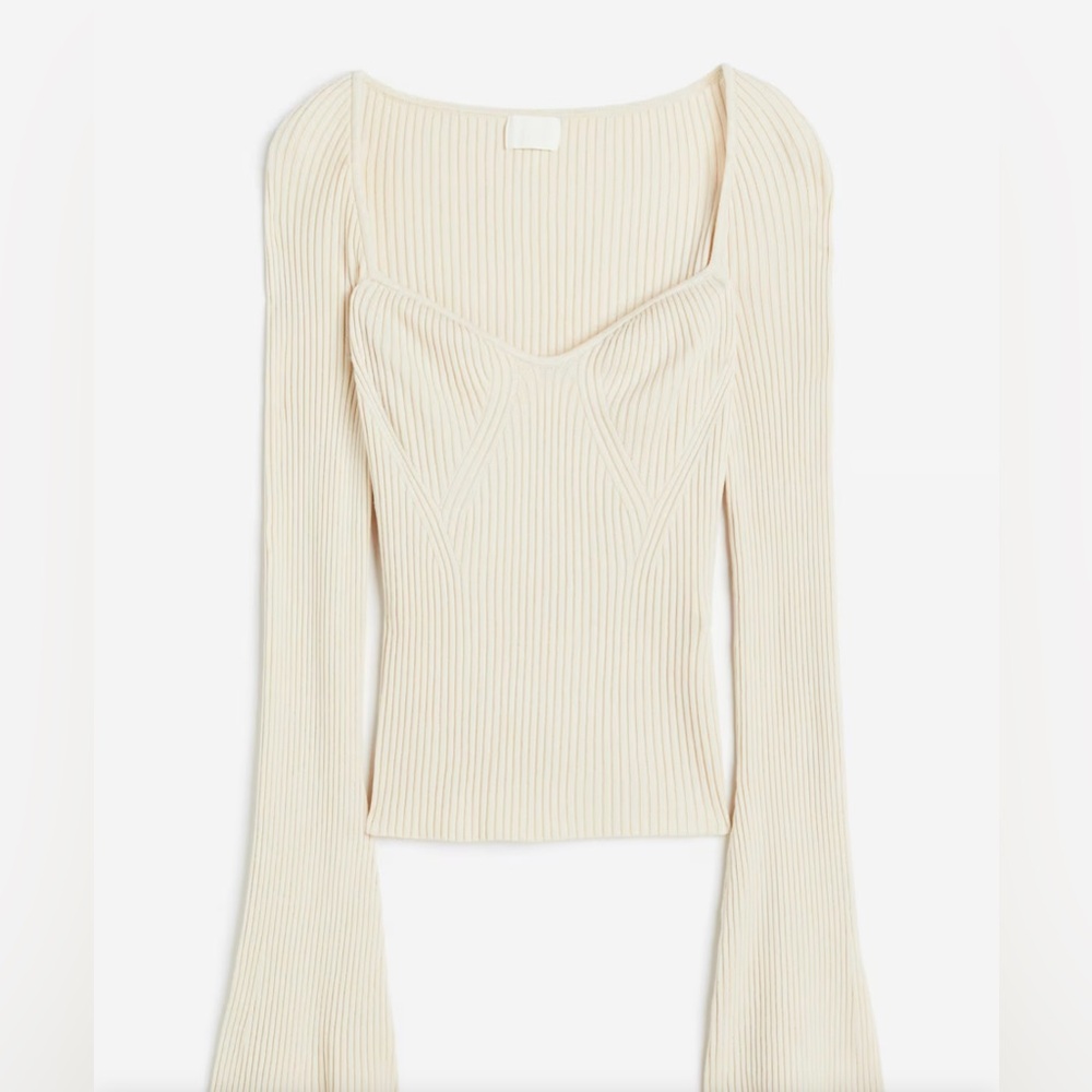 H&M ribbed cream long sleeve top